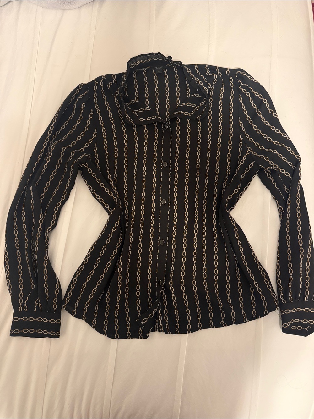 Ann Taylor Factory Black Button-Front Chain-Print Blazer